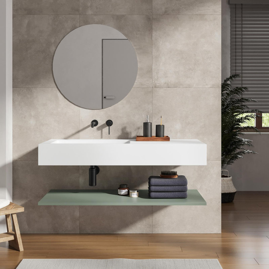 120 cm matt white washbasin with jungle green shelf - Agua