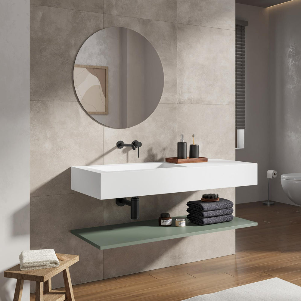 120 cm matt white washbasin with jungle green shelf - Agua