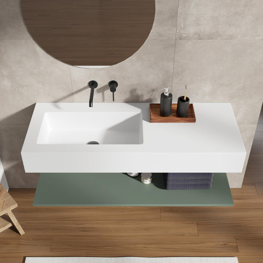 120 cm matt white washbasin with jungle green shelf - Agua