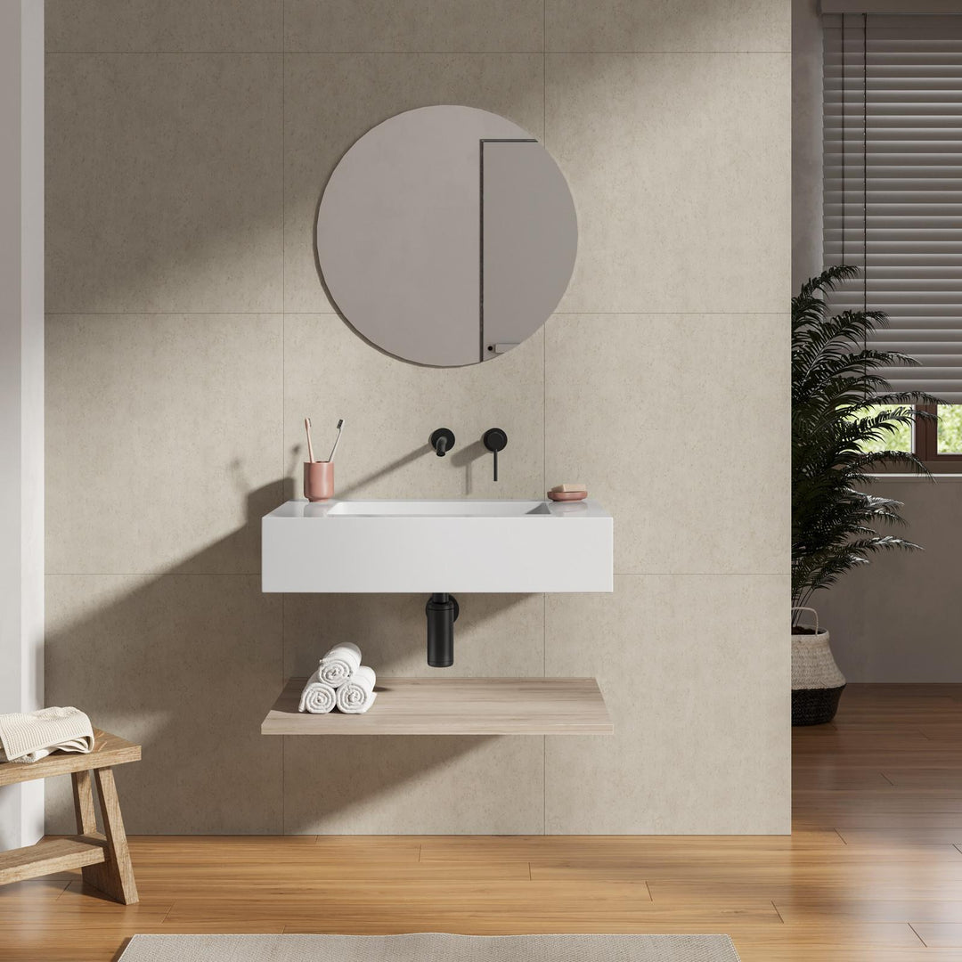Washbasin 60 cm matt white with oak shelf - Agua
