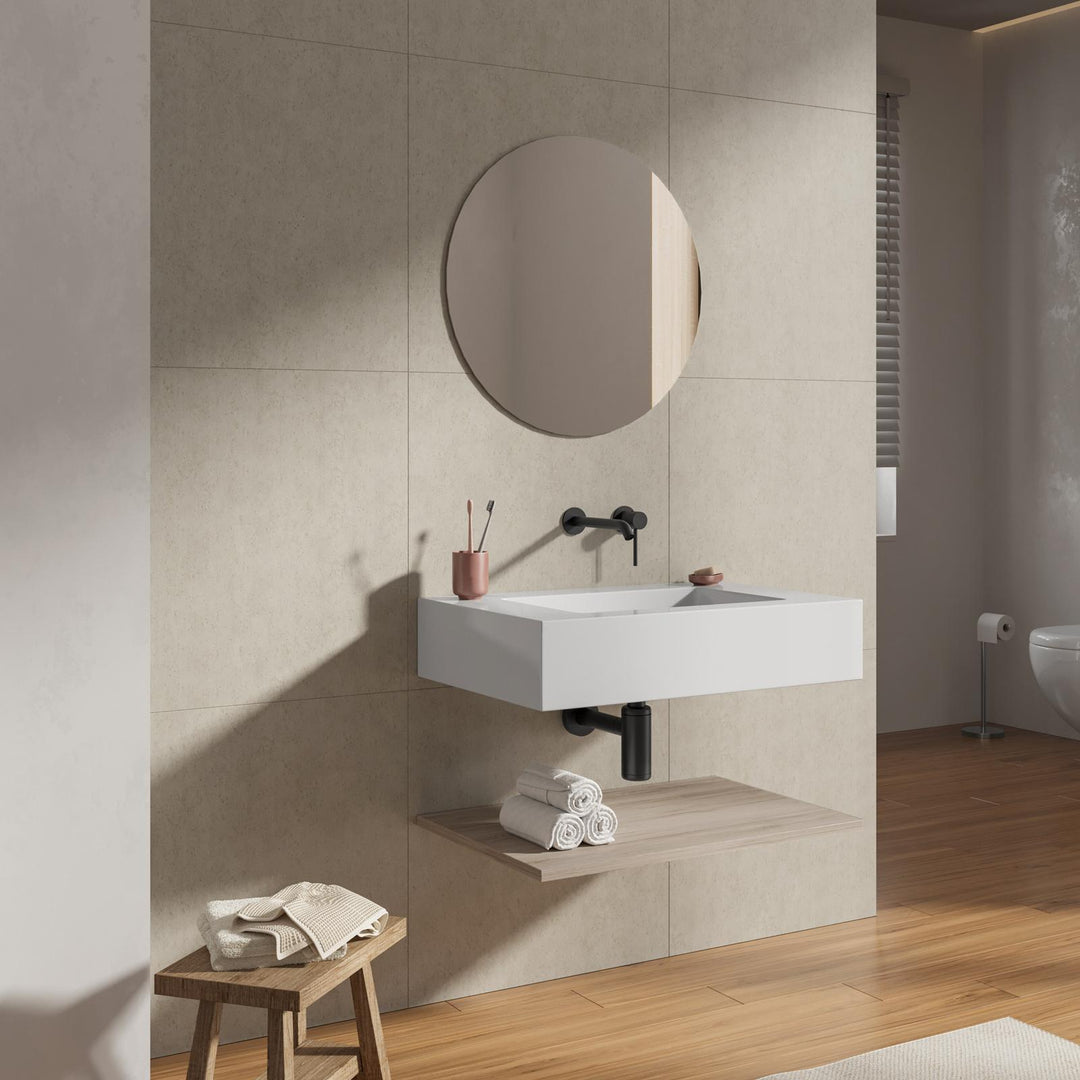 Washbasin 60 cm matt white with oak shelf - Agua