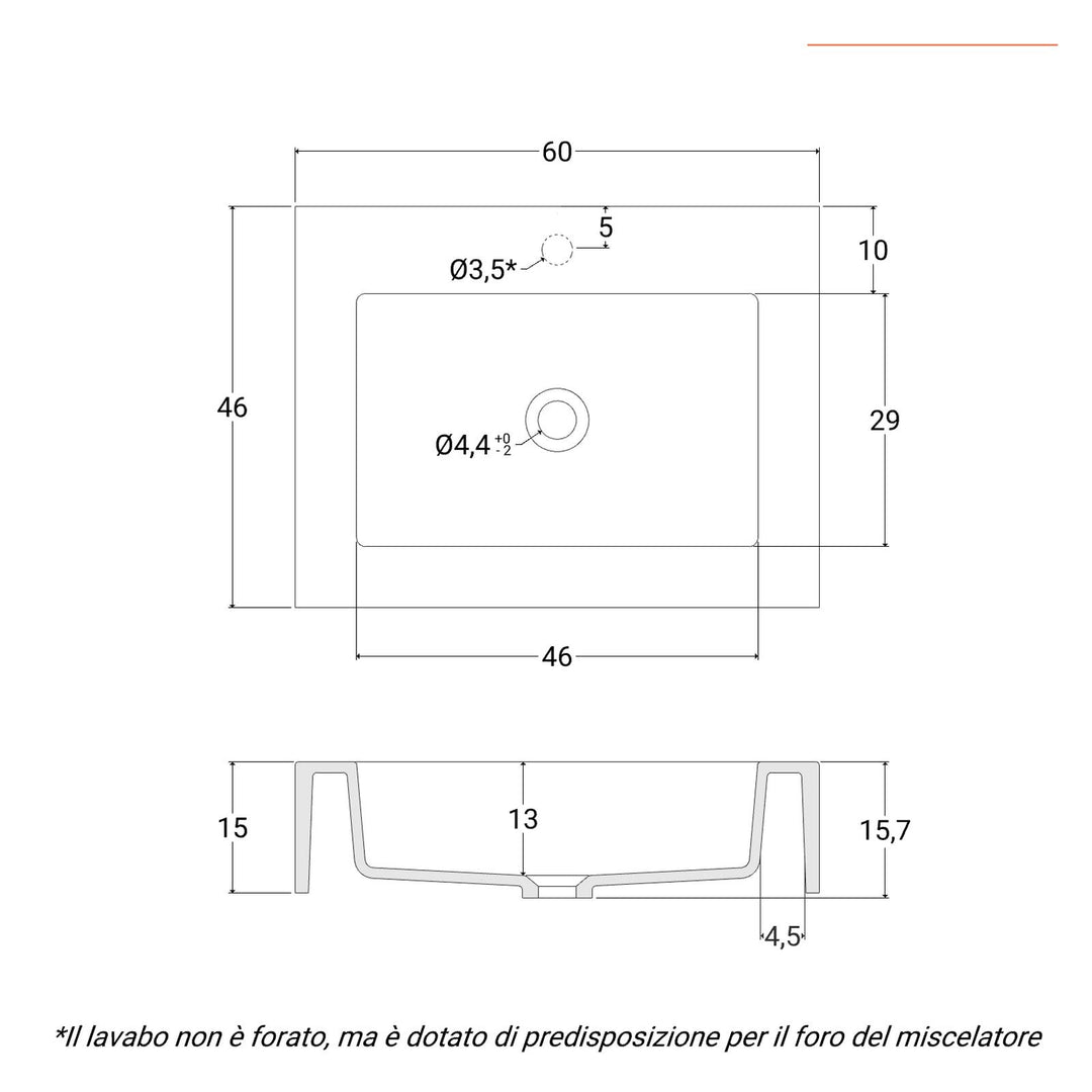 Washbasin 60 cm matt white with oak shelf - Agua