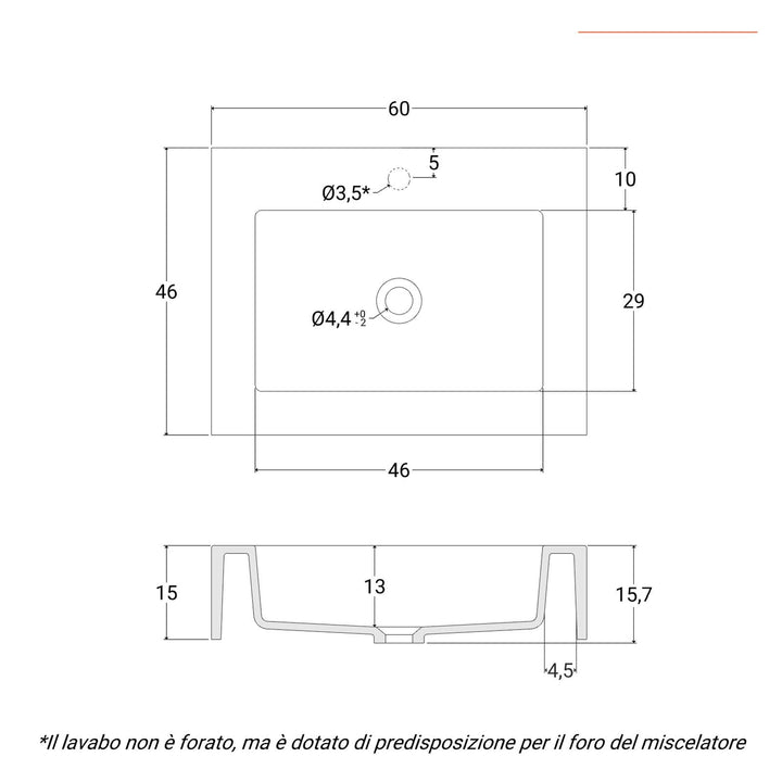Washbasin 60 cm matt white with oak shelf - Agua
