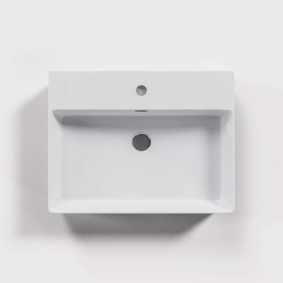 Script 60 x 13h cm glossy white ceramic washbasin