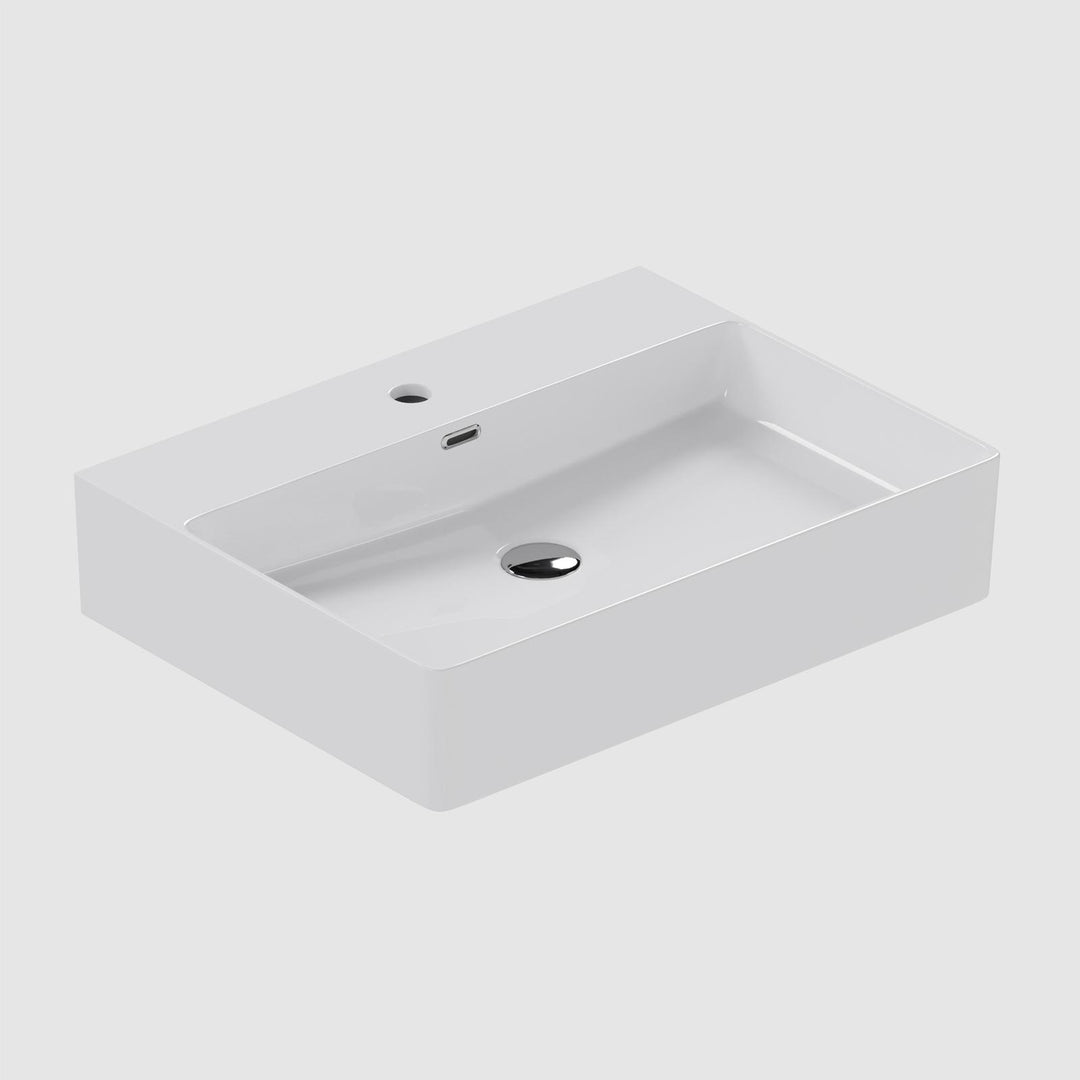 60 x 13h cm glossy white ceramic washbasin - Script