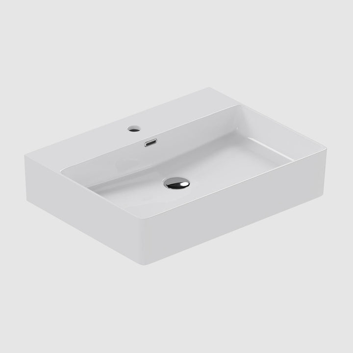 60 x 13h cm glossy white ceramic washbasin - Script