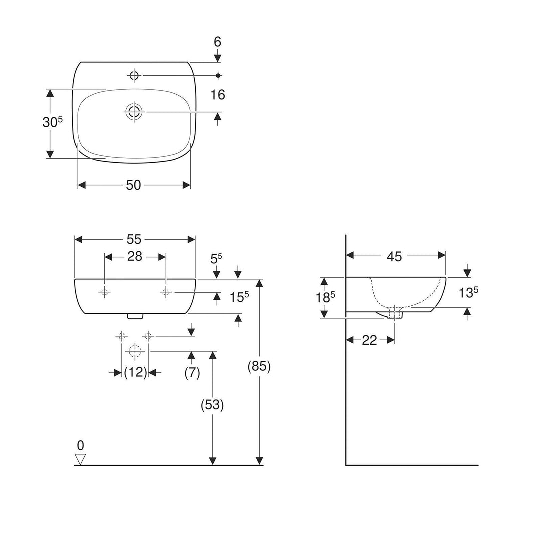 Washbasin with column 55 cm ceramic Fantasia series - Geberit