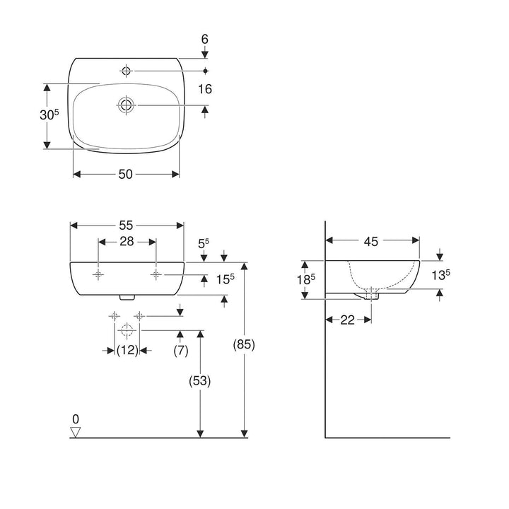 Washbasin with column 55 cm ceramic Fantasia series - Geberit