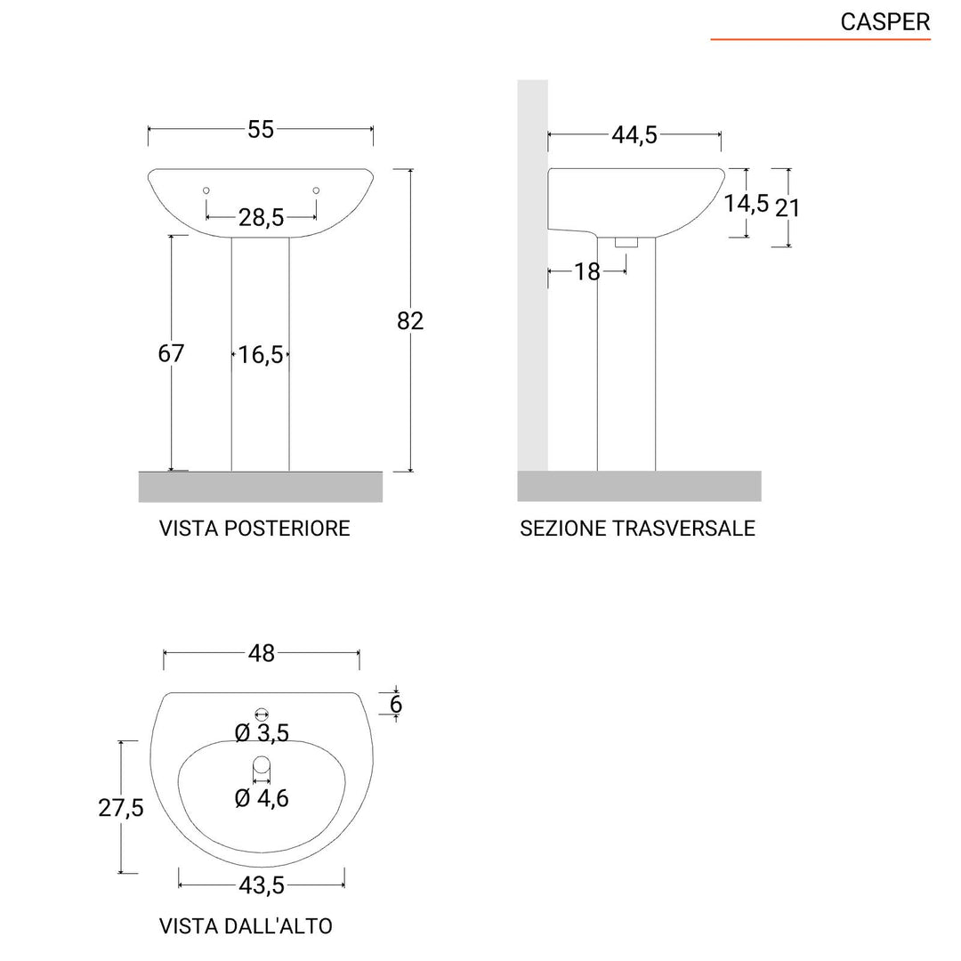 55 cm white ceramic pedestal washbasin - Casper