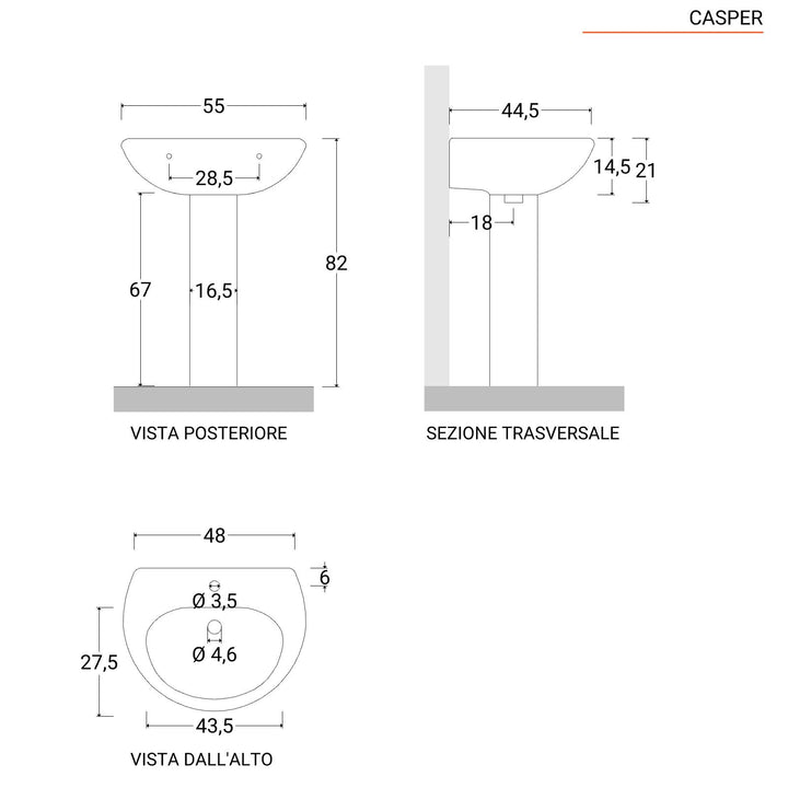 55 cm white ceramic pedestal washbasin - Casper