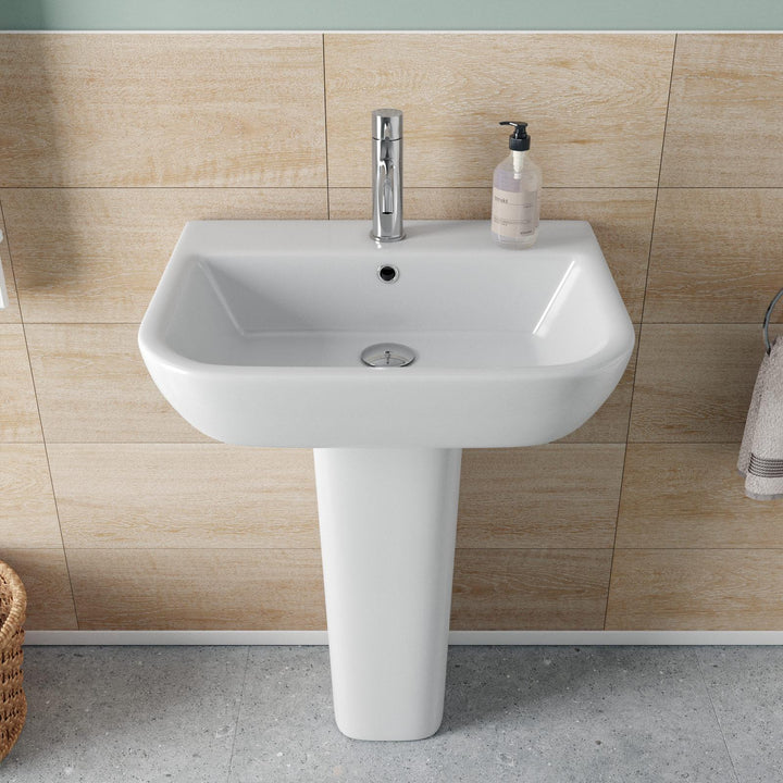 55 cm white ceramic pedestal washbasin - Concord