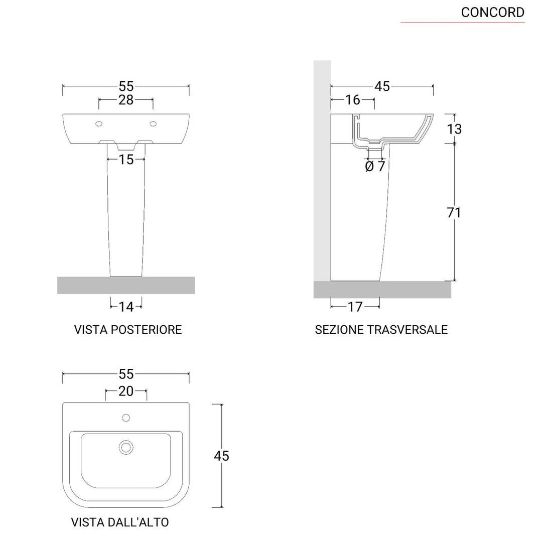 55 cm white ceramic pedestal washbasin - Concord
