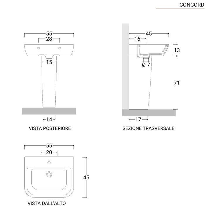 55 cm white ceramic pedestal washbasin - Concord