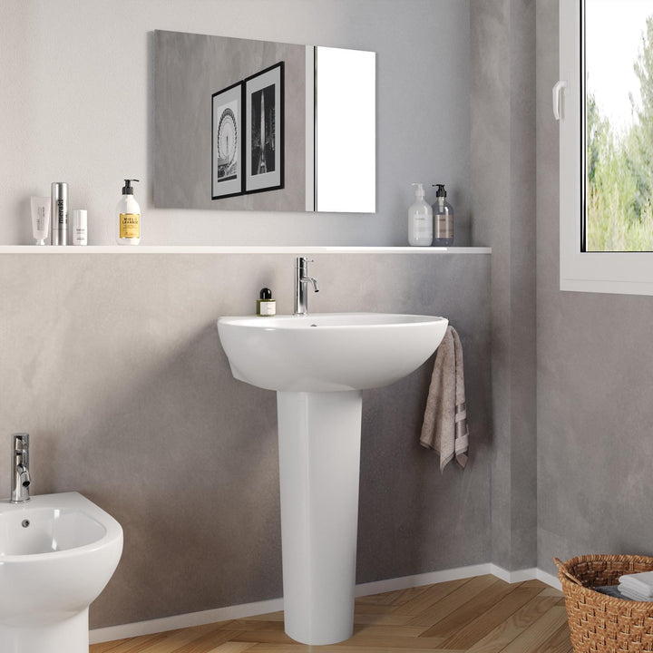 61 cm white ceramic pedestal washbasin - Misk