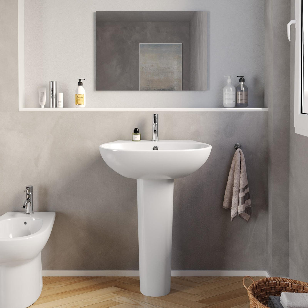 61 cm white ceramic pedestal washbasin - Misk