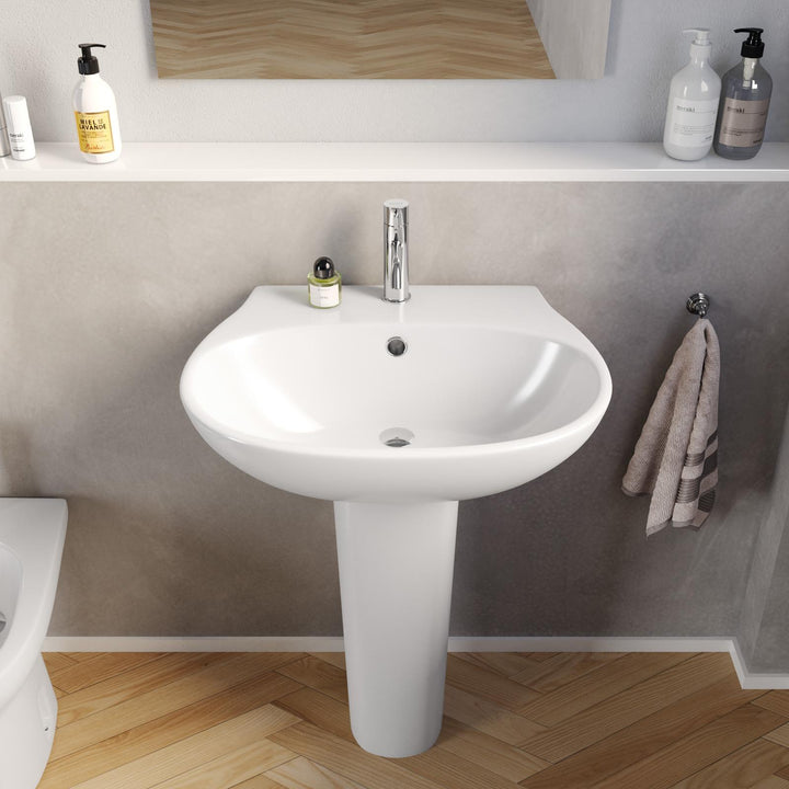 61 cm white ceramic pedestal washbasin - Misk