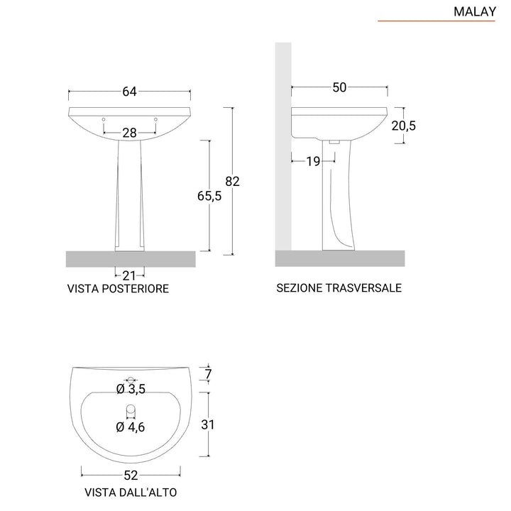 64 cm white ceramic pedestal washbasin - Malay