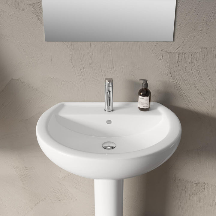 65cm White Ceramic Pedestal Washbasin - Perth
