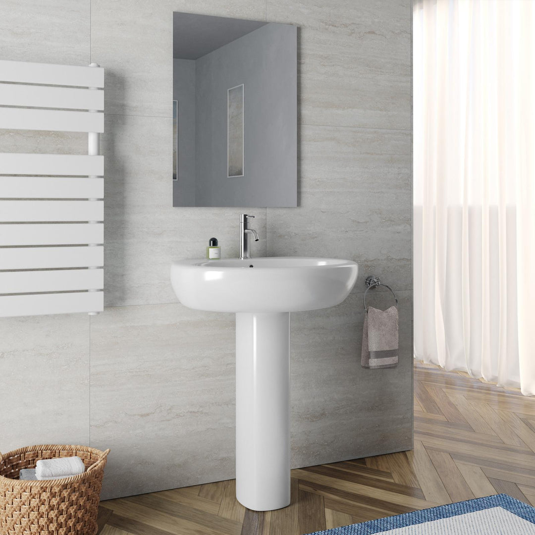 68 cm white ceramic pedestal washbasin - Clear