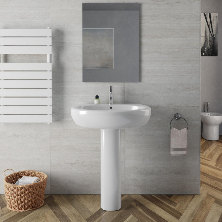 68 cm white ceramic pedestal washbasin - Clear