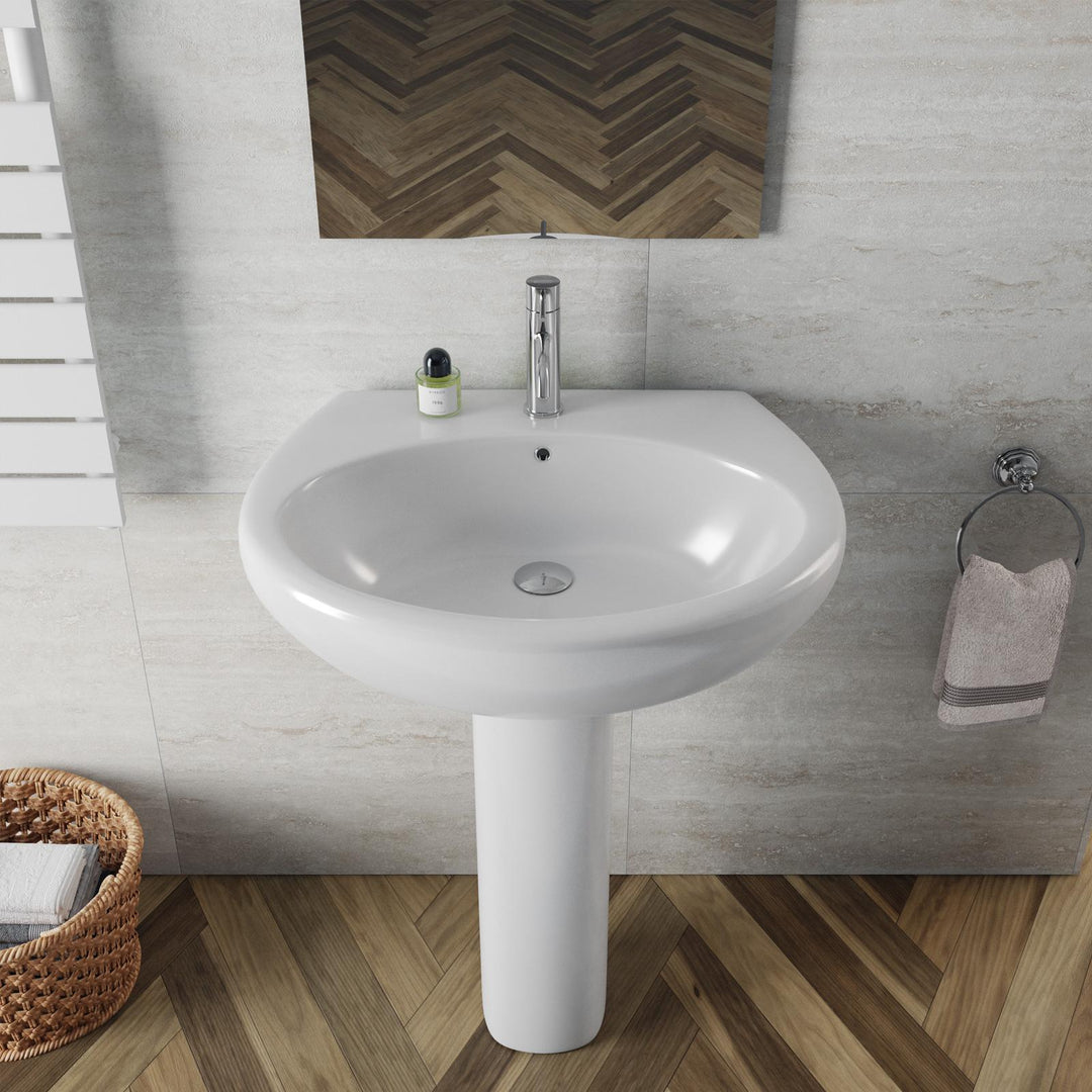 68 cm white ceramic pedestal washbasin - Clear