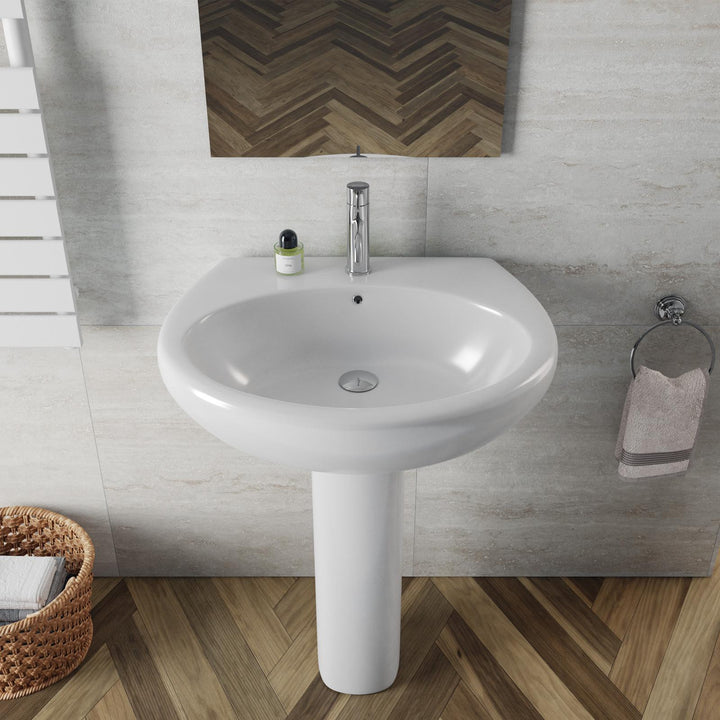 68 cm white ceramic pedestal washbasin - Clear