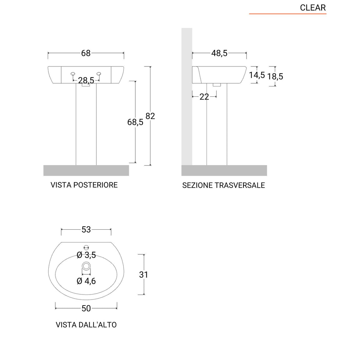 68 cm white ceramic pedestal washbasin - Clear