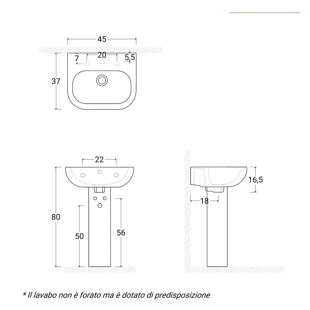Ceramic washbasin with column 45 cm white - Ligor