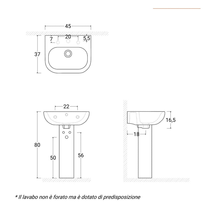 Ceramic washbasin with column 45 cm white - Ligor