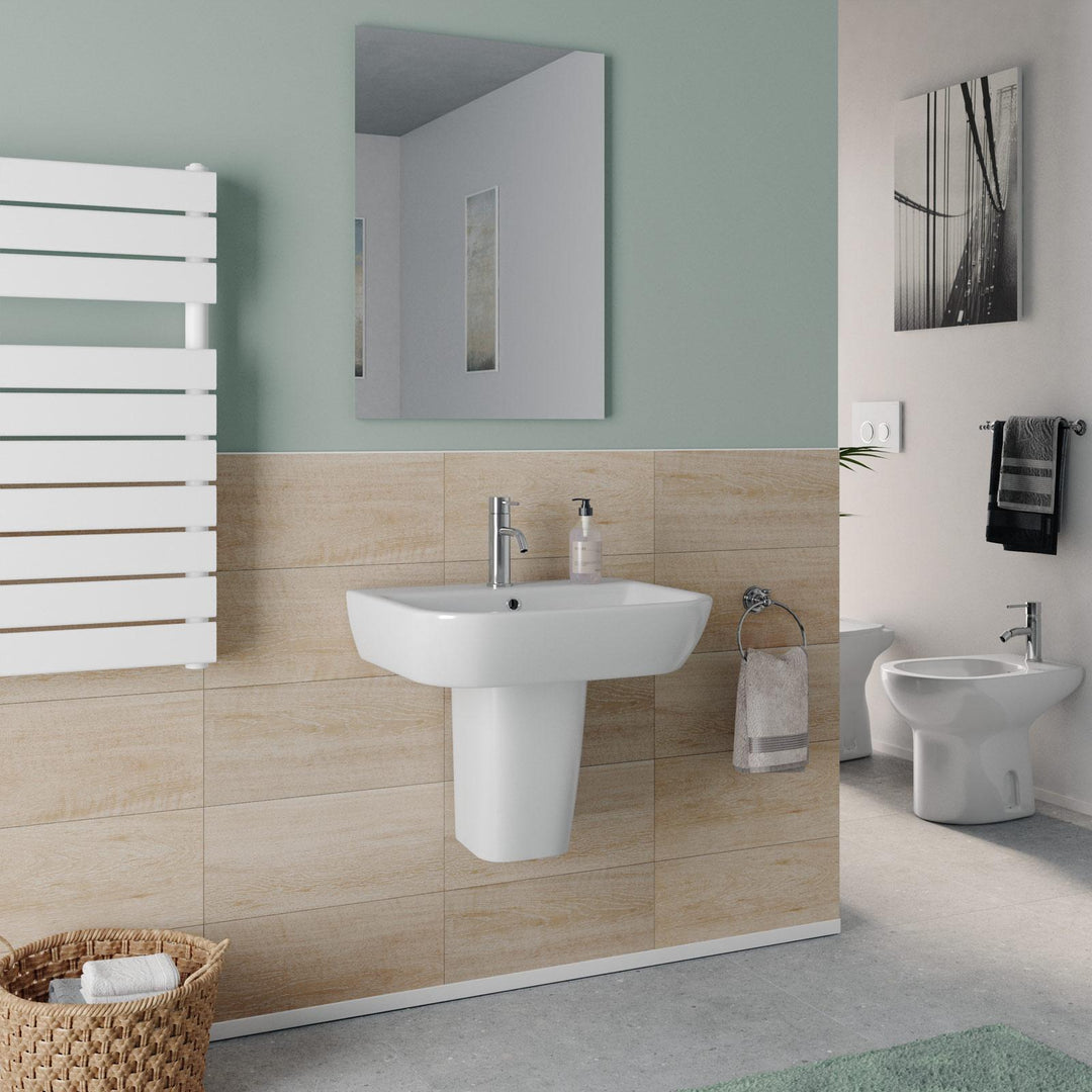 55 cm white ceramic semi-column washbasin - Concord