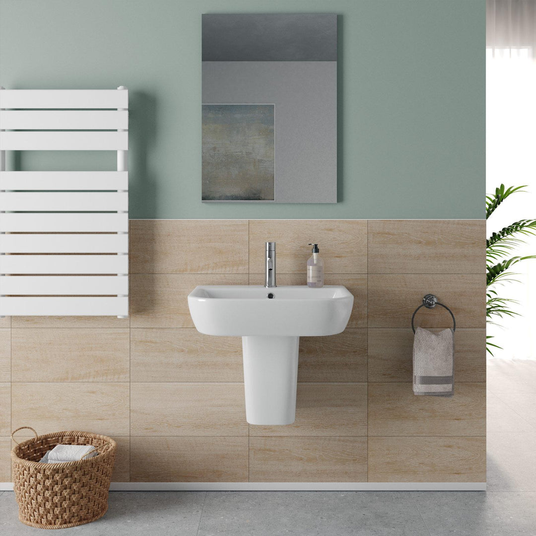 55 cm white ceramic semi-column washbasin - Concord