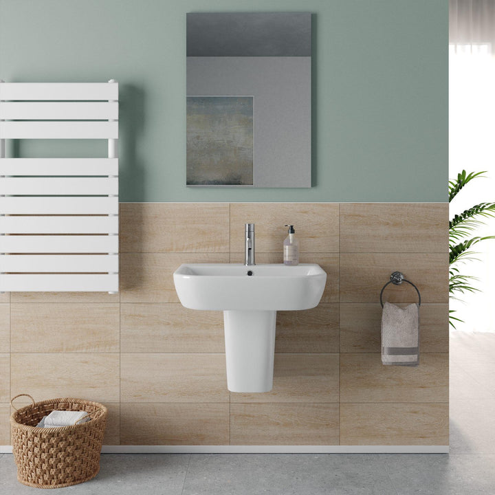 55 cm white ceramic semi-column washbasin - Concord