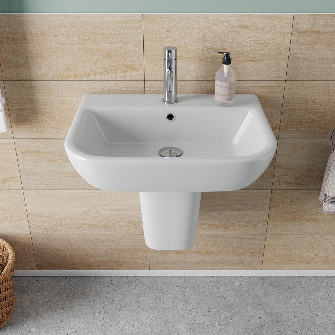 55 cm white ceramic semi-column washbasin - Concord