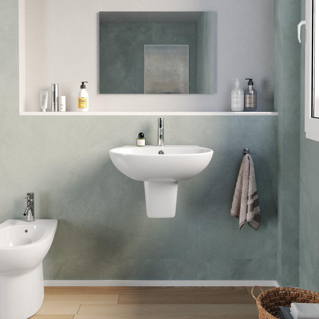 56 cm white ceramic semi-column washbasin - Misk