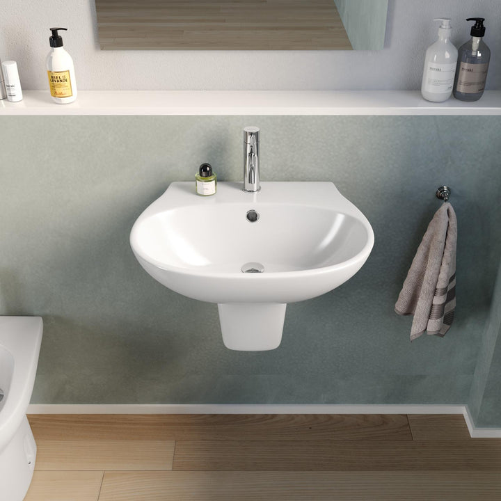 56 cm white ceramic semi-column washbasin - Misk