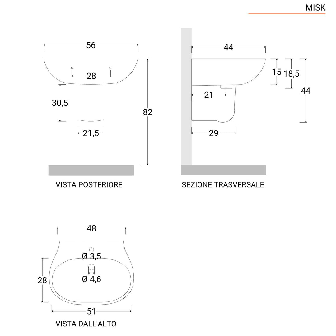 56 cm white ceramic semi-column washbasin - Misk