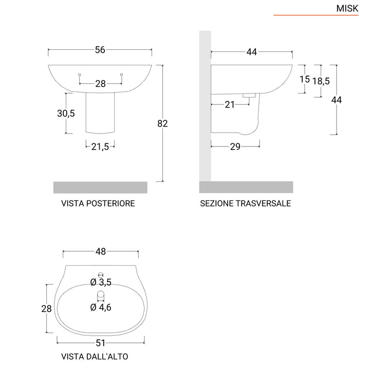56 cm white ceramic semi-column washbasin - Misk