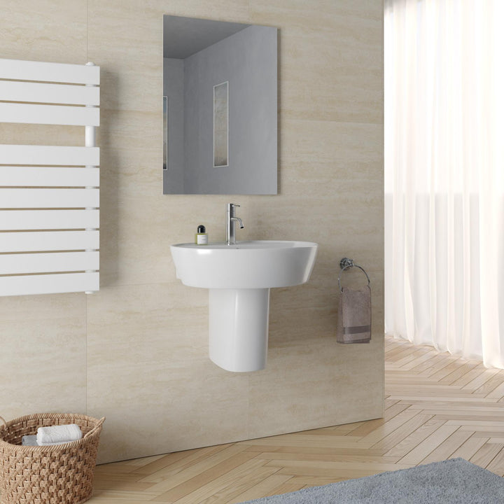 57 cm white ceramic semi-column washbasin - Clear