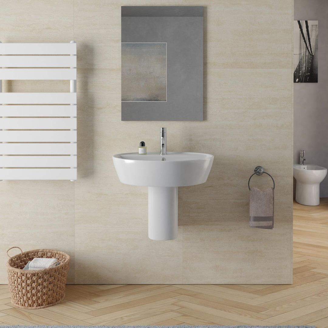 57 cm white ceramic semi-column washbasin - Clear