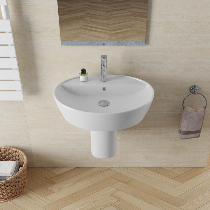 57 cm white ceramic semi-column washbasin - Clear