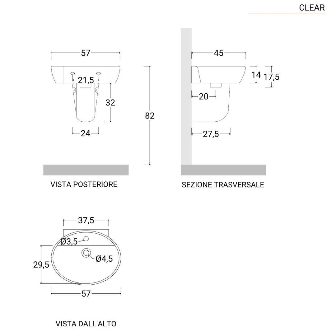 57 cm white ceramic semi-column washbasin - Clear