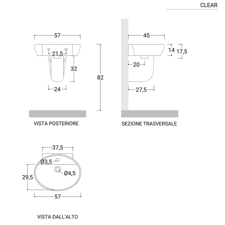 57 cm white ceramic semi-column washbasin - Clear