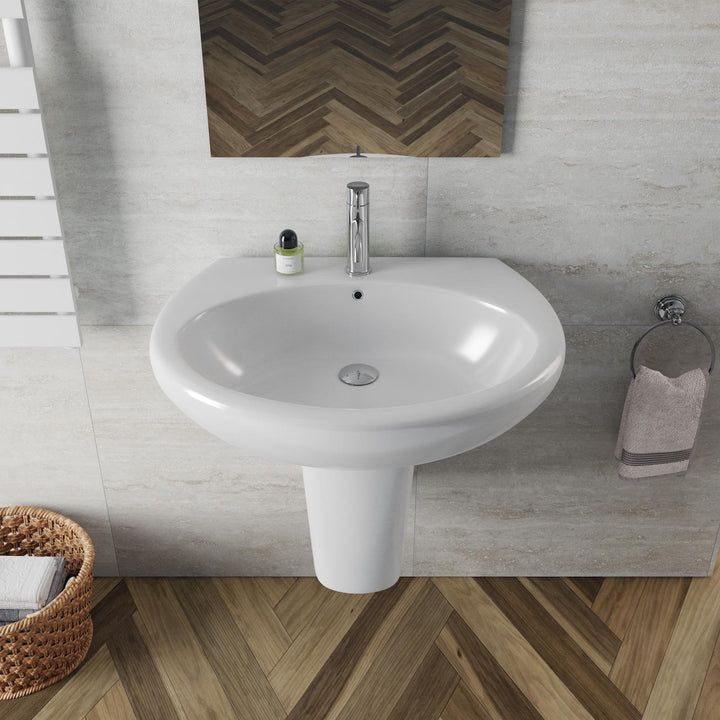 68 cm white ceramic semi-column washbasin - Clear