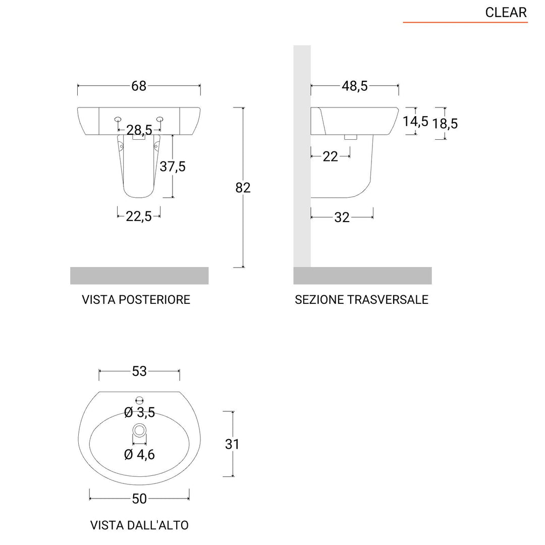 68 cm white ceramic semi-column washbasin - Clear