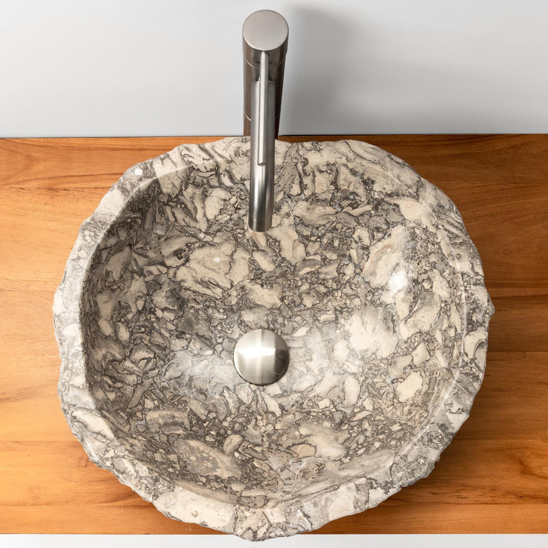 40-50 cm countertop washbasin in light grey hammered marble - Artizan