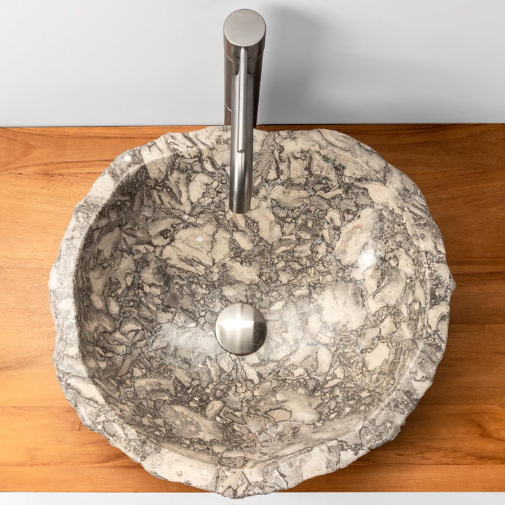 40-50 cm countertop washbasin in light grey hammered marble - Artizan