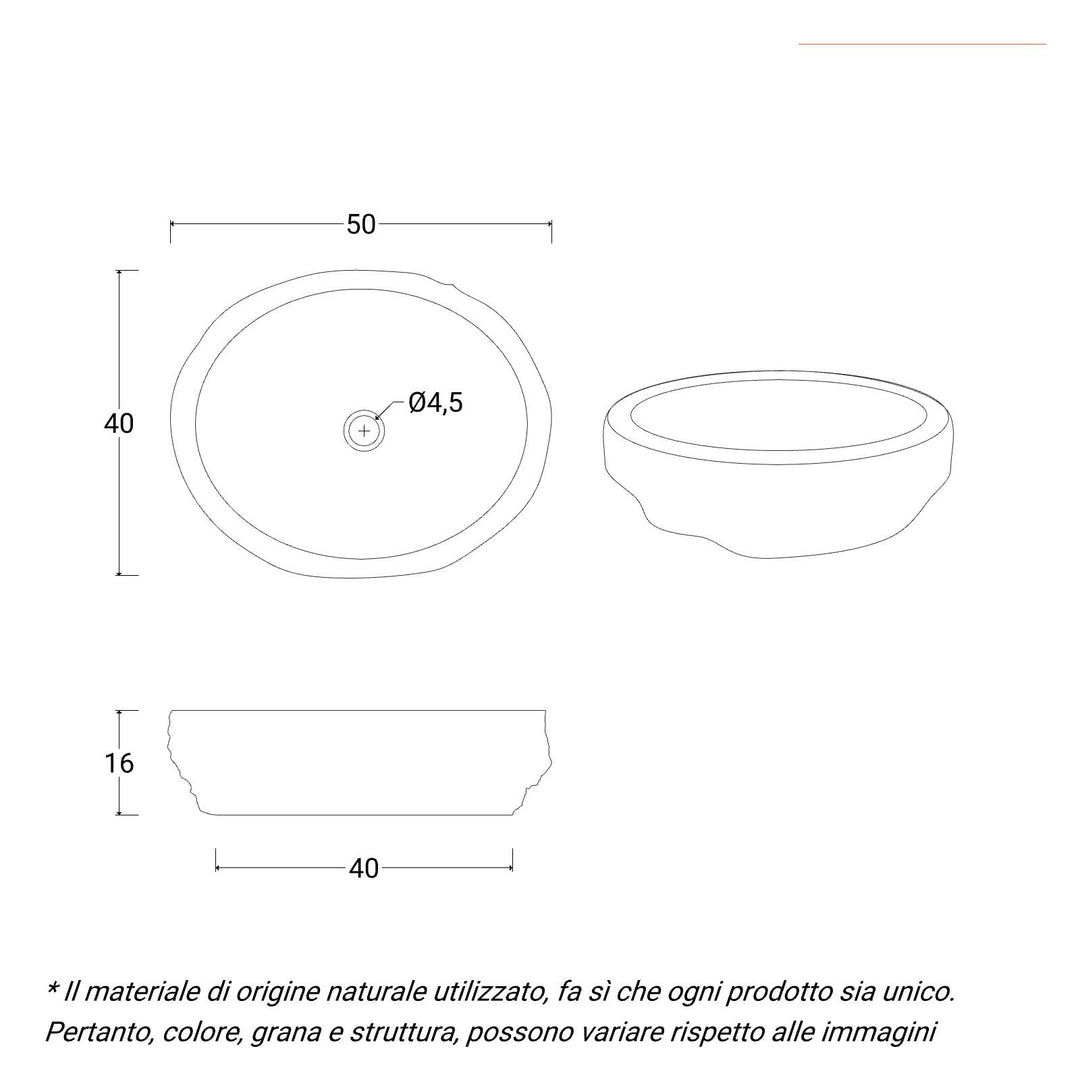40-50 cm countertop washbasin in light grey hammered marble - Artizan