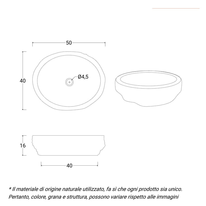 40-50 cm countertop washbasin in light grey hammered marble - Artizan