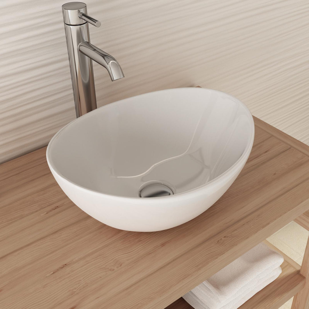 Glossy white ceramic countertop washbasin 40 x 33 cm for large shelves