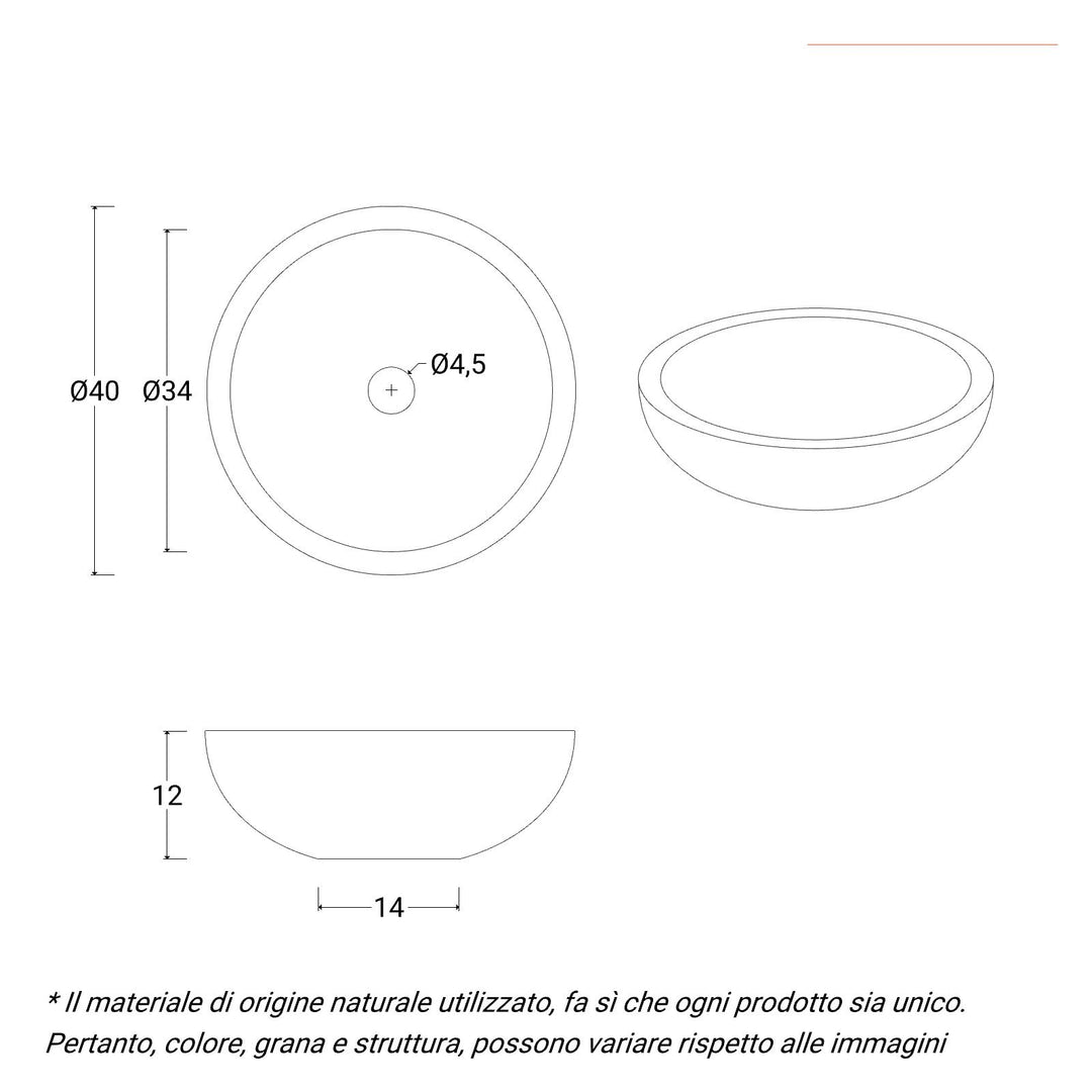40cm Countertop Washbasin in Black Semi-gloss Marble - Artizan